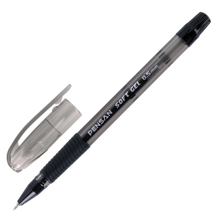 Ручка гелевая с грипом PENSAN Soft Gel Fine, ЧЕРНАЯ, игольчатый узел 0,5 мм, линия 0,4 мм, 2420/12 143392