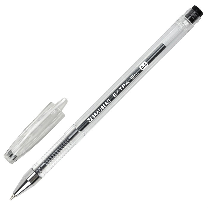 Ручка гелевая BRAUBERG EXTRA, ЧЕРНАЯ, корпус прозрачный, узел 0,5 мм, линия 0,35 мм, 143900 143900
