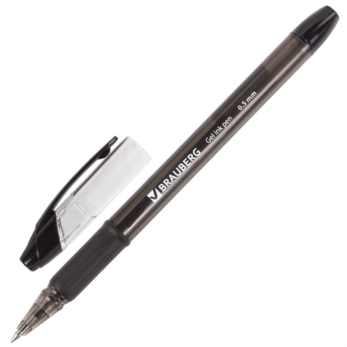 Ручка гелевая с грипом BRAUBERG Samurai, ЧЕРНАЯ, корпус тонированный, узел 0,5 мм, линия письма 0,35 мм, 141178 141178