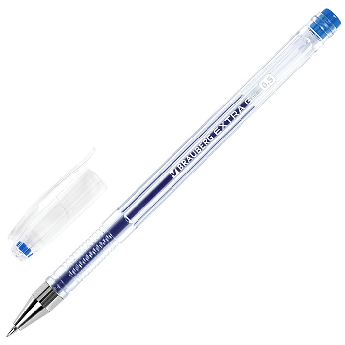 Ручка гелевая BRAUBERG EXTRA, СИНЯЯ, корпус прозрачный, узел 0,5 мм, линия 0,35 мм, 143902 143902