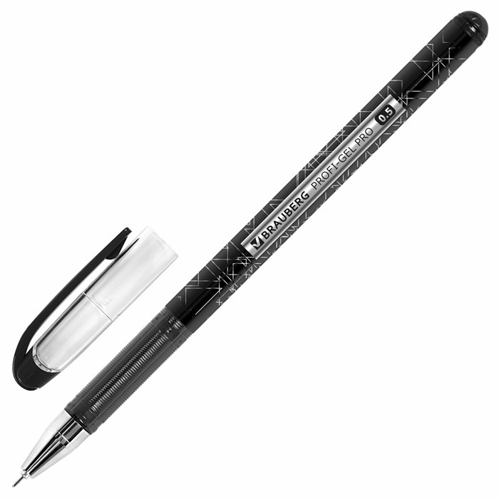 Ручка гелевая BRAUBERG Profi-Gel PRO, ЧЕРНАЯ, линия письма 0,4 мм, игольчатый наконечник 0,5 мм, печать на корпусе, 144124 144124