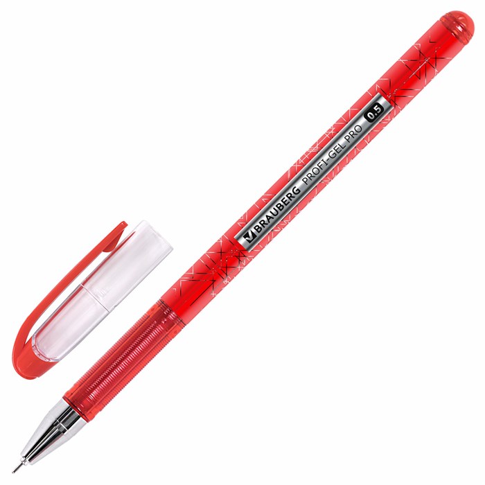 Ручка гелевая BRAUBERG Profi-Gel PRO, КРАСНАЯ, линия письма 0,4 мм, игольчатый наконечник 0,5 мм, печать на корпусе, 144126 144126