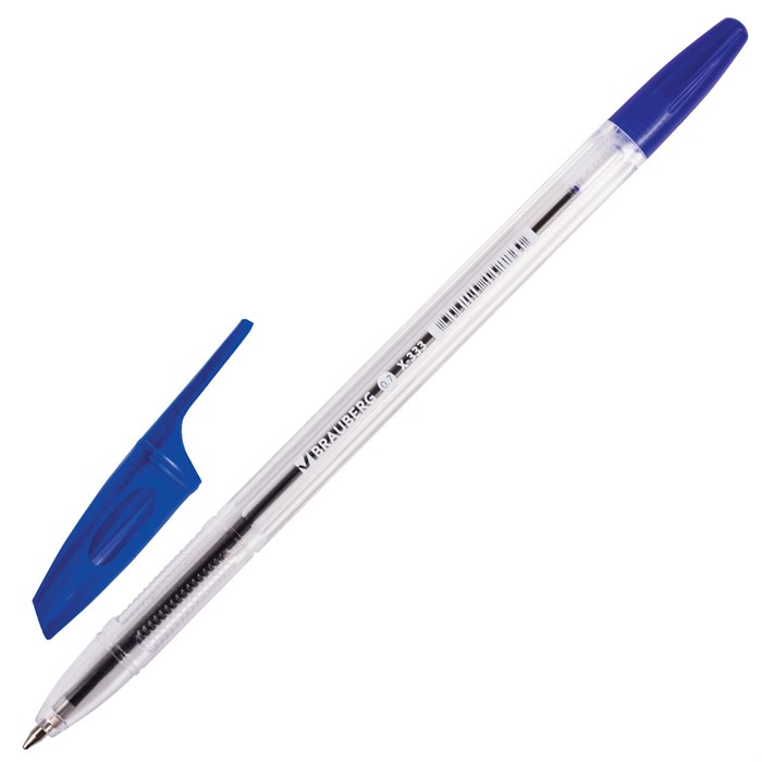 Ручка шариковая BRAUBERG X-333, СИНЯЯ, корпус прозрачный, узел 0,7 мм, линия письма 0,35 мм, 142405 142405