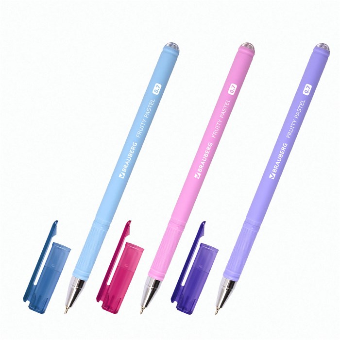 Ручка шариковая масляная BRAUBERG FRUITY Pastel, СИНЯЯ, "софт-тач", узел 0,7 мм, линия письма 0,35 мм, 142958 142958