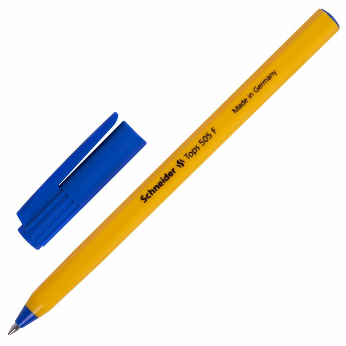 Ручка шариковая SCHNEIDER Tops 505 F, СИНЯЯ, корпус желтый, узел 0,8 мм, линия письма 0,4 мм, 150503 141216