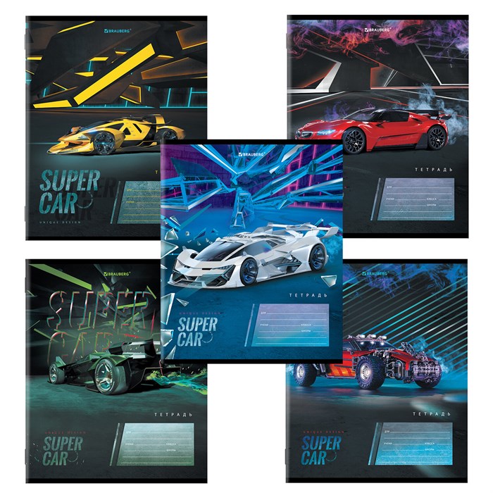 Тетрадь 12 л. BRAUBERG, клетка, обложка картон, SUPER CAR, 106465 106465