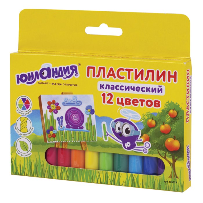 Пластилин классический ЮНЛАНДИЯ "ЮНЛАНДИК-ЖИВОПИСЕЦ", 12 цветов, 240 г, ВЫСШЕЕ КАЧЕСТВО, 105029 105029