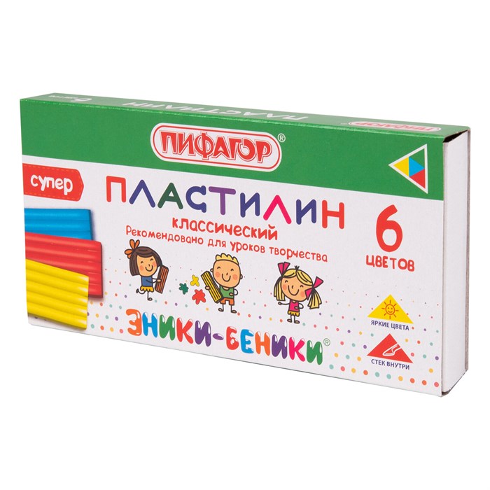 Пластилин классический ПИФАГОР ЭНИКИ-БЕНИКИ СУПЕР, 6 цветов, 120 г, стек, 106428 106428