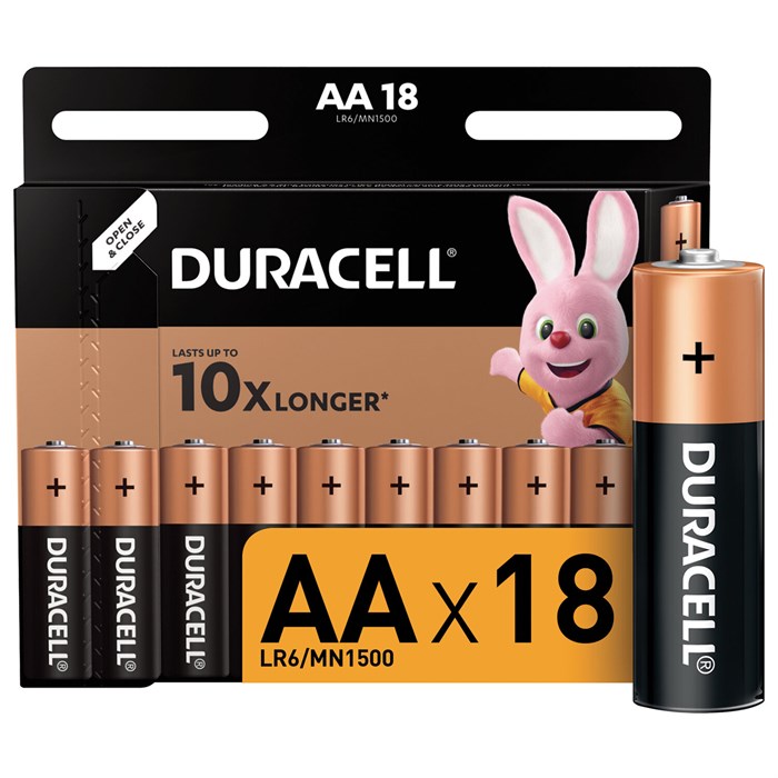 Батарейки КОМПЛЕКТ 18 шт., DURACELL Basic ОРИГИНАЛ, AA (LR6, 15А), алкалиновые, пальчиковые 451464