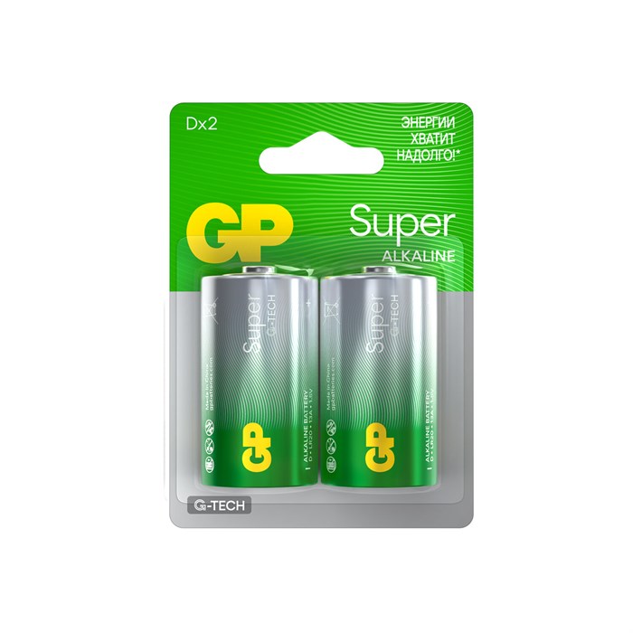 Батарейки GP Super, D (LR20, 13А), алкалиновые, КОМПЛЕКТ 2 шт., блистер, 13A-2CR2 450433