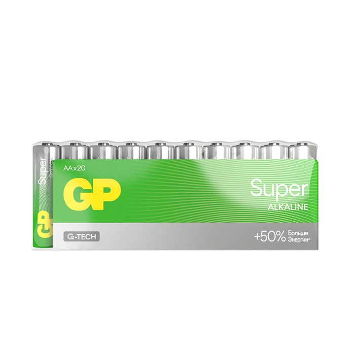 Батарейки GP Super, AA (LR6, 15А), алкалиновые, пальчиковые, КОМПЛЕКТ 20 шт., 15A-2CRVS20 455923