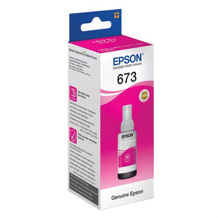 Чернила EPSON 673 (T6733) для СНПЧ Epson L800/L805/L810/L850/L1800, пурпурные, ОРИГИНАЛЬНЫЕ, C13T67334A/398 361043