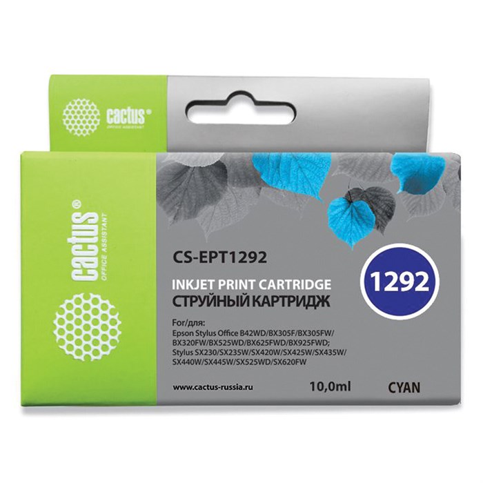 Картридж струйный CACTUS (CS-EPT1292) для EPSON Stylus B42WD/BX305W/BX625WD, голубой 361954