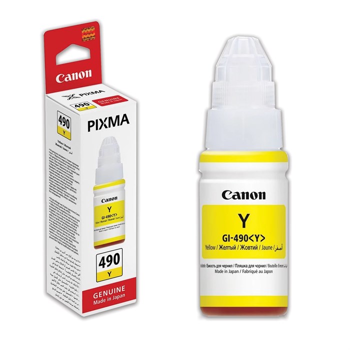 Чернила CANON (GI-490Y) для СНПЧ Pixma G1400\G2400\G3400, желтый, ресурс 7000 стр., оригинальные, 0666C001 362230