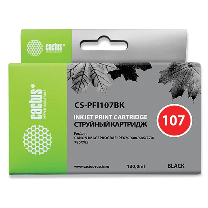 Картридж струйный CACTUS (CS-PFI107BK) для CANON PF680/685/780/785, черный 362787