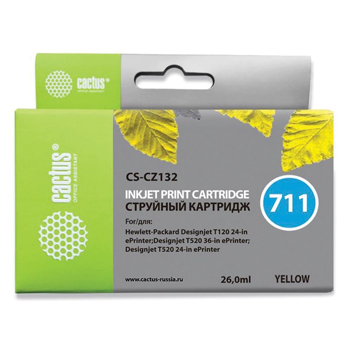 Картридж струйный CACTUS (CS-CZ132) для плоттеров HP DesignJet T120/T520, желтый 362815