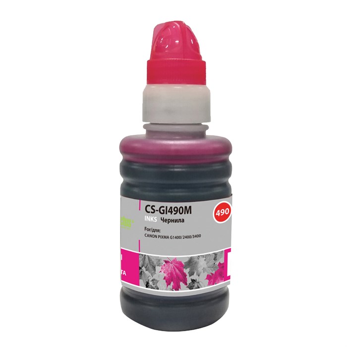 Чернила CACTUS (CS-GI490M) для СНПЧ CANON Pixma G1400/G2400/G3400, пурпурные, 0,1 л 362949