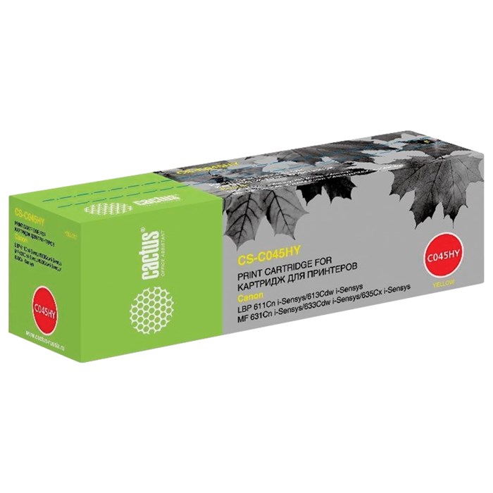 Картридж лазерный CACTUS (CS-045HY) для CANON MF635/633/631/LBP 611/613, желтый, ресурс 2200 стр., CS-C045HY 362993