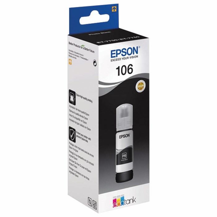 Чернила EPSON 106 (C13T00R140) для СНПЧ L7160/L7180, фото-черные, ОРИГИНАЛЬНЫЕ 363589