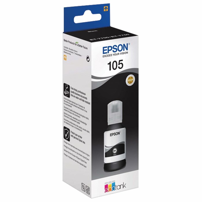 Чернила EPSON 105 (C13T00Q140) для СНПЧ L7160/L7180, черные пигментные, ОРИГИНАЛЬНЫЕ 363590