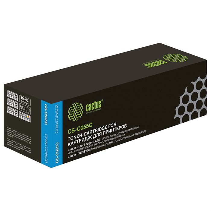 Картридж лазерный CACTUS (CS-C055C) для Canon LBP663Cdw/664Cx/MF746Cx/742Cd, голубой, ресурс 2100 страниц 364051