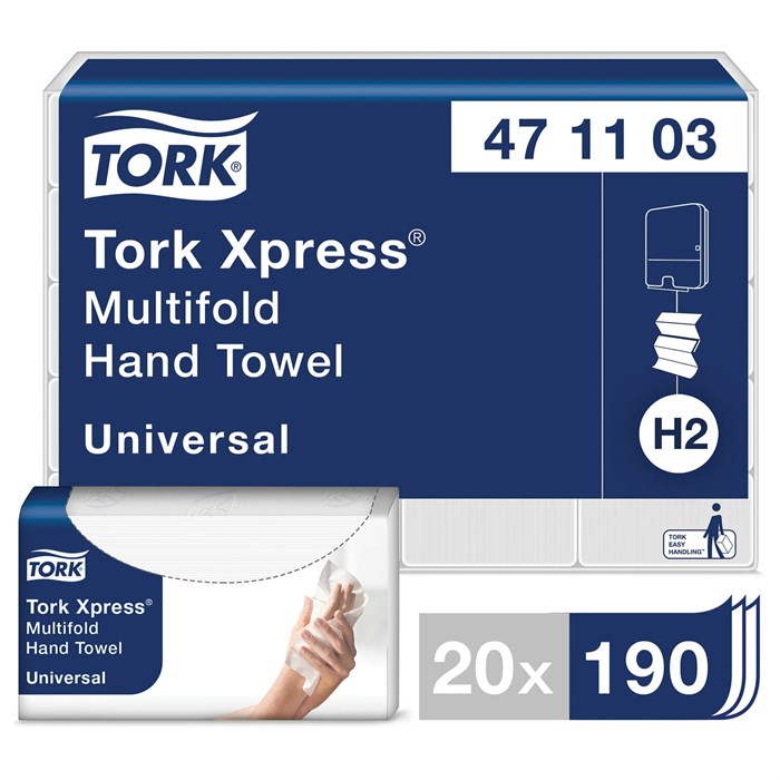 Полотенца бумажные (1 пачка 190 листов) TORK (H2) Universal, 2-слойные, цвет натуральный.,23,4х21,3, Z-сложение, 471103 127070