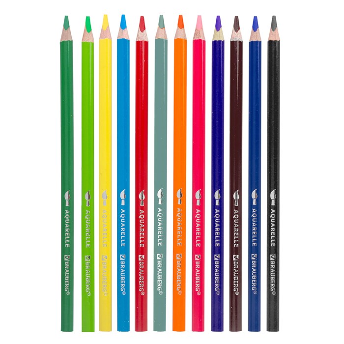 Карандаши цветные акварельные BRAUBERG PREMIUM AQUARELLE, 12 цветов, трехгранные, утолщенный грифель 4 мм, натуральное дерево, 181671 181671