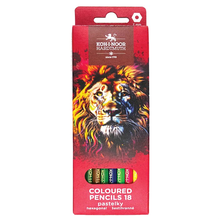 Карандаши цветные KOH-I-NOOR "RED LION" 18 цветов, шестигранные, 2,8 мм, натуральное дерево, 3553/18, 3553018063KS 182081