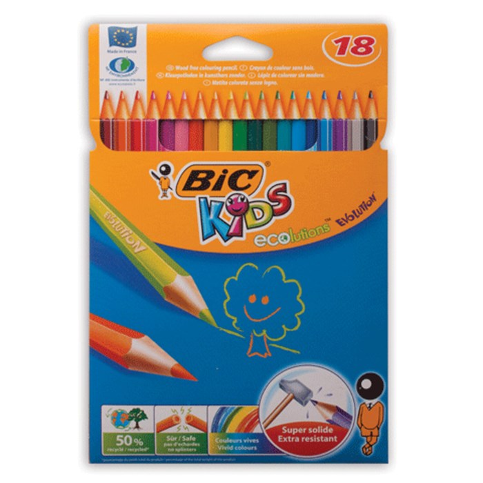 Карандаши цветные пластиковые BIC (Франция) "Evolution", 18 цветов, заточенные, в картонной упаковке с европодвесом, 829728, 9375173 180670