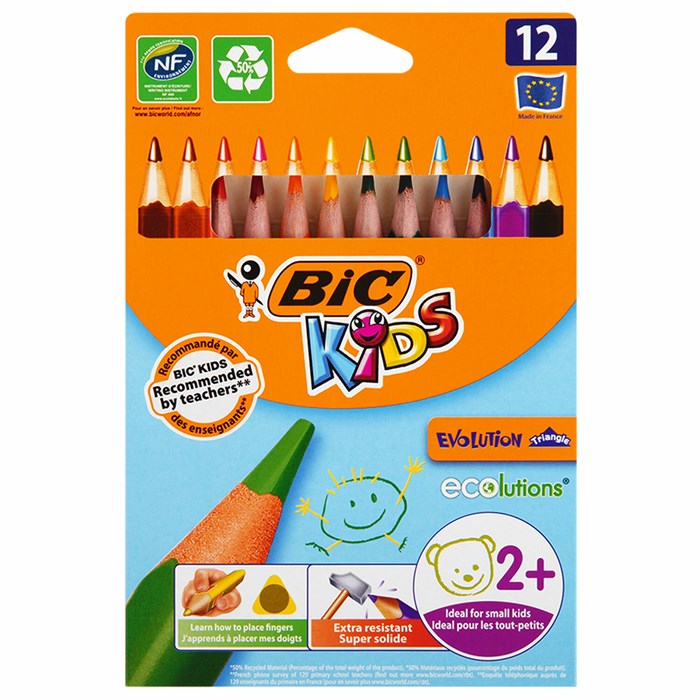 Карандаши цветные утолщенные BIC "Kids Evolution Triangle", 12 цветов, трехгранные, грифель 4 мм, 8297356, 82973511 180344