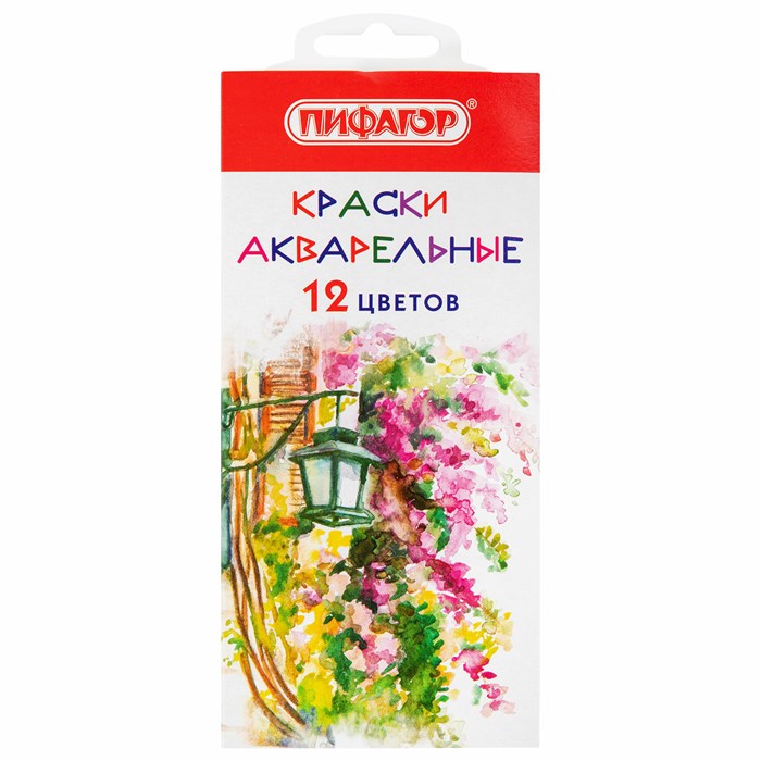 Краски акварельные ПИФАГОР 12 цветов, медовые, круглые кюветы, 192549 192549