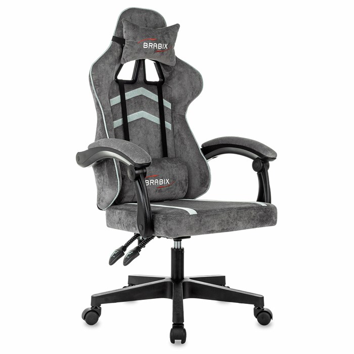 Кресло компьютерное BRABIX "Shooter GM-123", 2 подушки, ткань, серое, 533192 533192