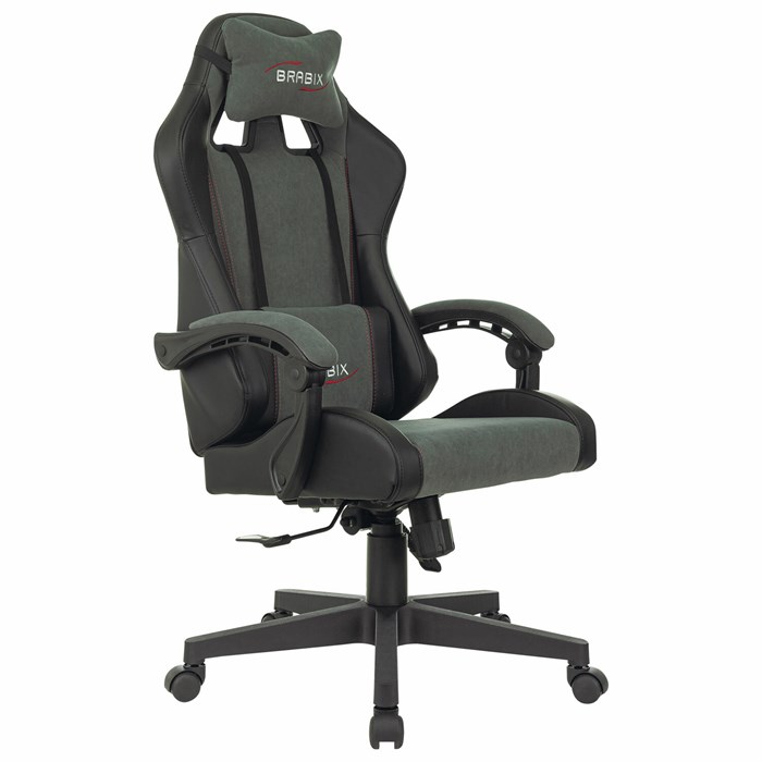 Кресло компьютерное BRABIX "Striker GM-121", синхромеханизм, 2 подушки, экокожа/велюр, черное/серое, 532961 532961