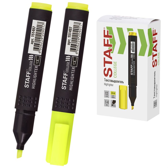 Текстовыделитель STAFF College "STICK HL-497", ЖЕЛТЫЙ, 1-4 мм, 151497 151497
