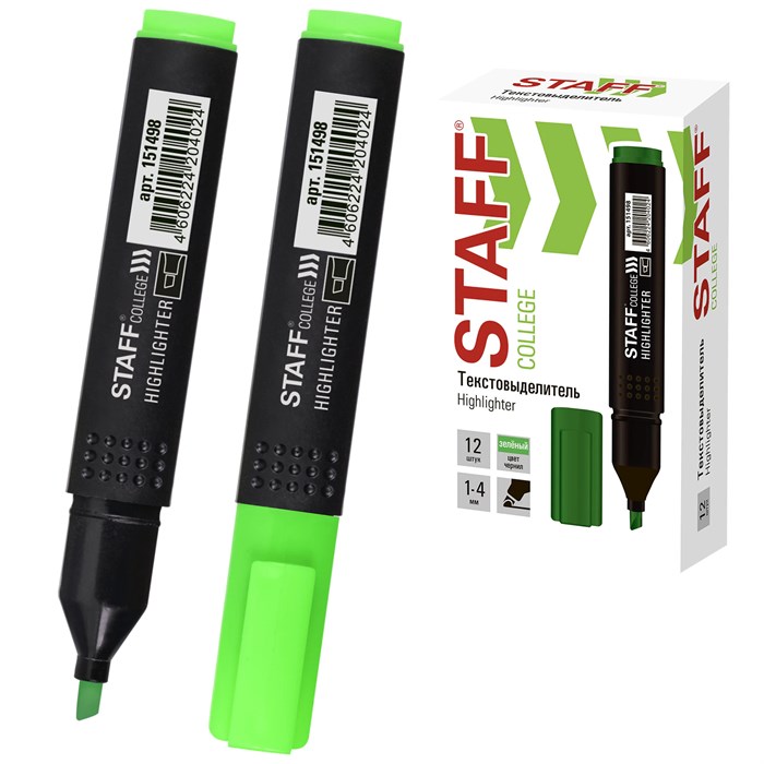 Текстовыделитель STAFF College "STICK HL-497", ЗЕЛЕНЫЙ, 1-4 мм, 151498 151498