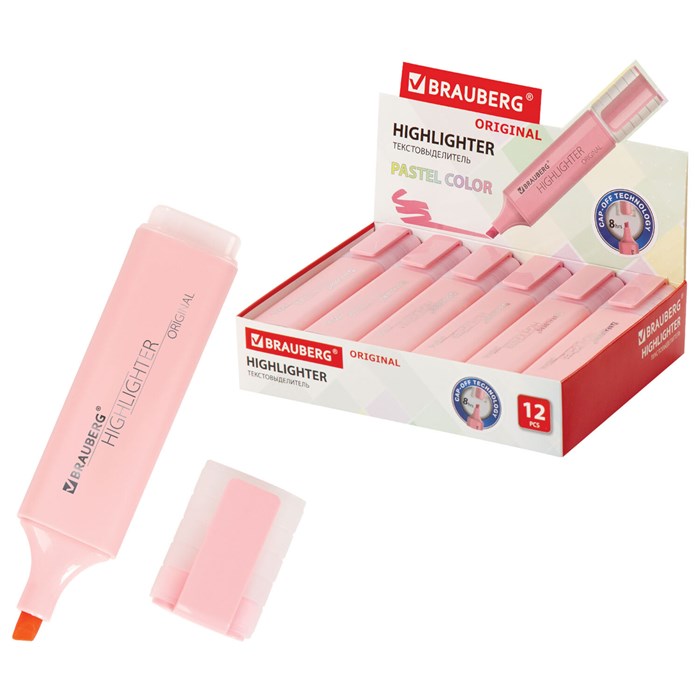 Текстовыделитель BRAUBERG "ORIGINAL PASTEL", ПАСТЕЛЬНЫЙ РОЗОВЫЙ, линия 1-5 мм, 151693 151693