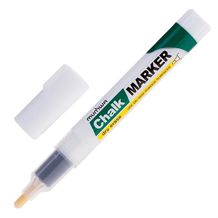 Маркер меловой MUNHWA "Chalk Marker", 3 мм, БЕЛЫЙ, сухостираемый, для гладких поверхностей, CM-05 151482