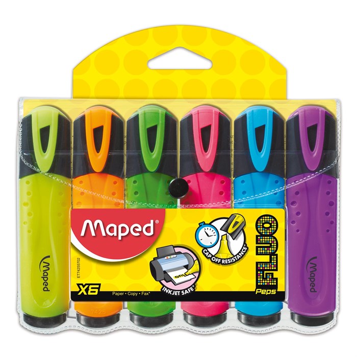 Набор текстовыделителей MAPED (Франция) 6 шт., АССОРТИ, "Fluo Pep's Classic", линия 1-5 мм, 742557 150773