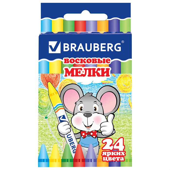 Восковые мелки BRAUBERG, НАБОР 24 цвета, 222964 222964