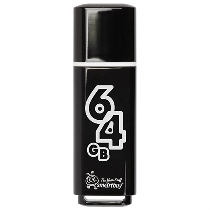 Флеш-диск 64 GB, SMARTBUY Glossy, USB 2.0, черный, SB64GBGS-K 512795