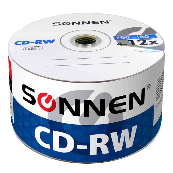 Диски CD-RW SONNEN 700 Mb 4-12x Bulk (термоусадка без шпиля), КОМПЛЕКТ 50 шт., 512578 512578