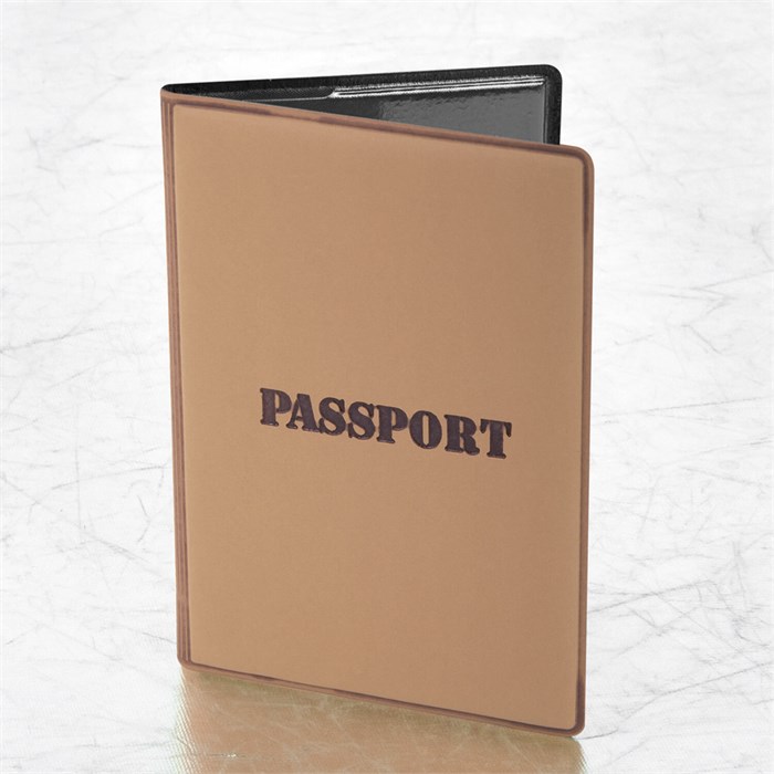 Обложка для паспорта, мягкий полиуретан, "PASSPORT", коричневая, STAFF, 238406 238406