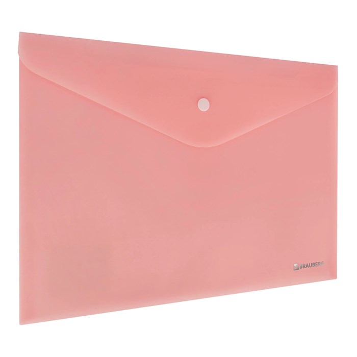 Папка-конверт с кнопкой BRAUBERG "Pastel", А4, матовая непрозрачная, персиковая, ПРОЧНАЯ 0,2 мм, 272882 272882