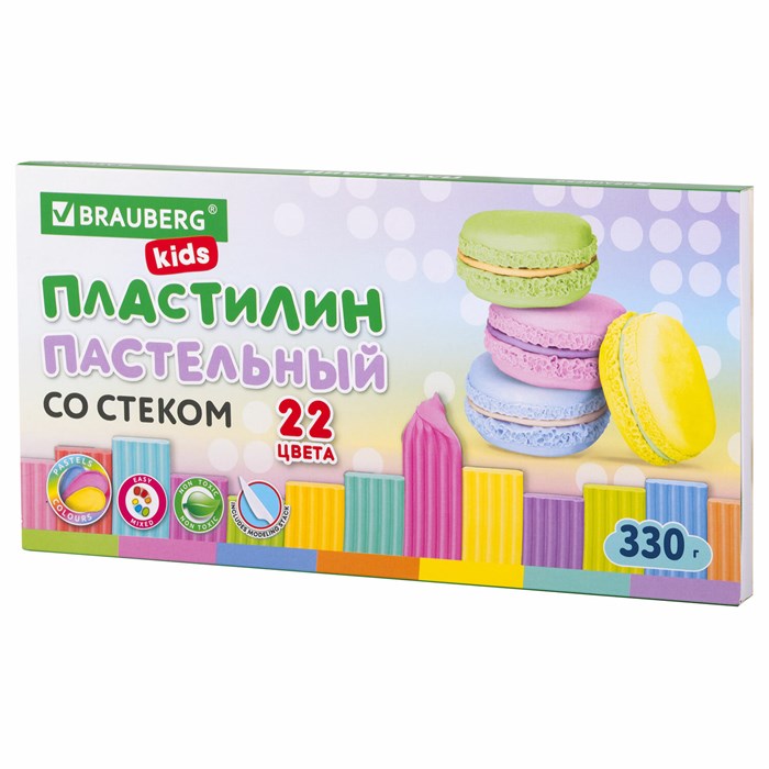 Пластилин классический пастельные цвета BRAUBERG KIDS, 22 цвета, 330 грамм, стек, 106682 106682