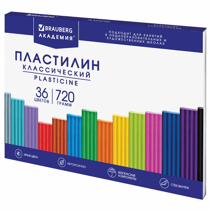 Пластилин классический BRAUBERG "АКАДЕМИЯ КЛАССИЧЕСКАЯ", 36 цветов, 720 г, СТЕК, ВЫСШЕЕ КАЧЕСТВО, 106425 106425