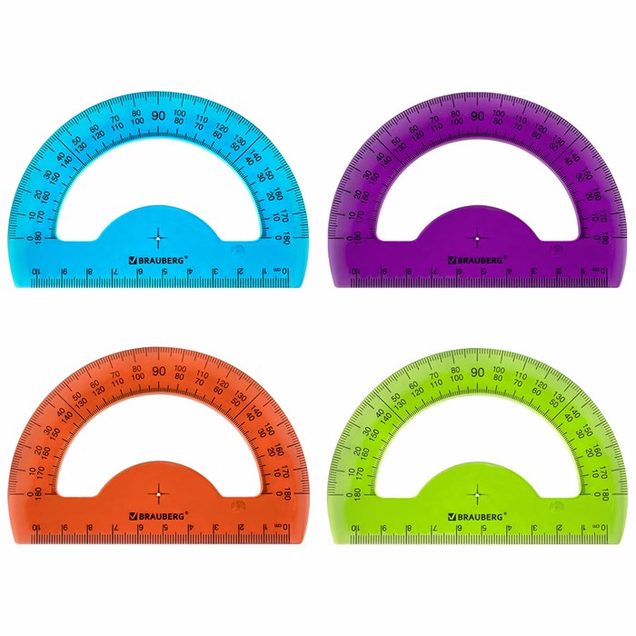 Транспортир 10 см BRAUBERG "FRUITY", 180 градусов, пластик, тонированный, ассорти, 210768 210768