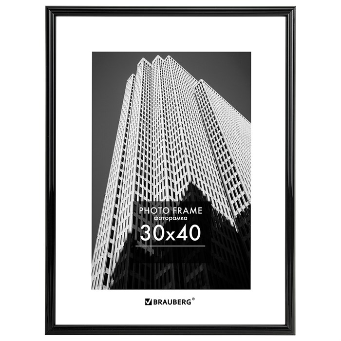 Рамка 30х40 см небьющаяся, багет 14 мм, пластик, BRAUBERG "Original", черная, 391230 391230