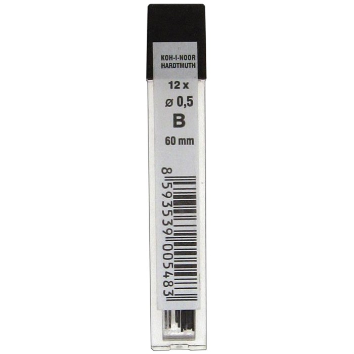 Грифели запасные 0,5 мм, B, KOH-I-NOOR, КОМПЛЕКТ 12 шт., 4152/B, 415200B005PKRU 180999