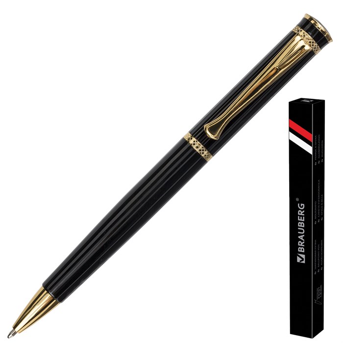 Ручка подарочная шариковая BRAUBERG "Perfect Black", корпус черный, узел 1 мм, линия письма 0,7 мм, синяя, 141416 141416