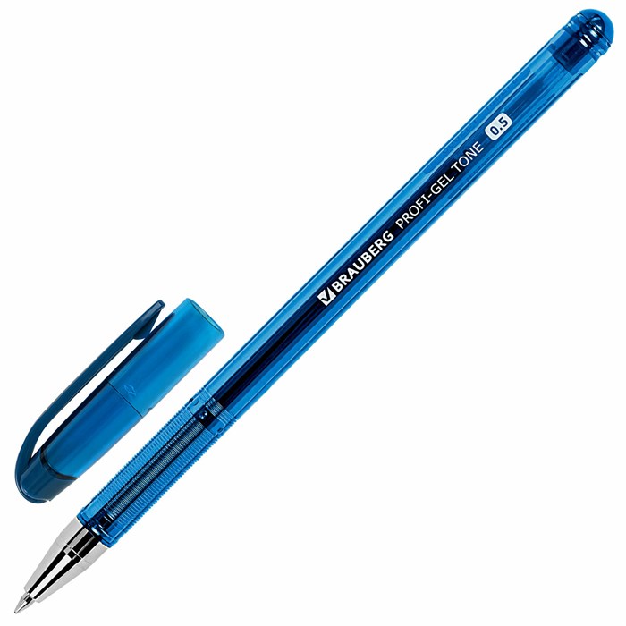 Ручка гелевая BRAUBERG "Profi-Gel TONE", СИНЯЯ, линия письма 0,4 мм, стандартный наконечник 0,5 мм, тонированный корпус, 144128 144128